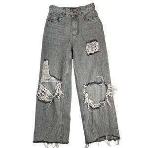 PrettyLittleThing | Grey, Distressed Jeans w/Eyes Stenciled on Pockets | Size 2